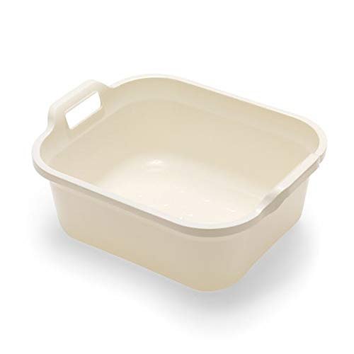 10L Plastic Large Washing Up Bowl Kitchen Basin Sink with Handles (Cream)