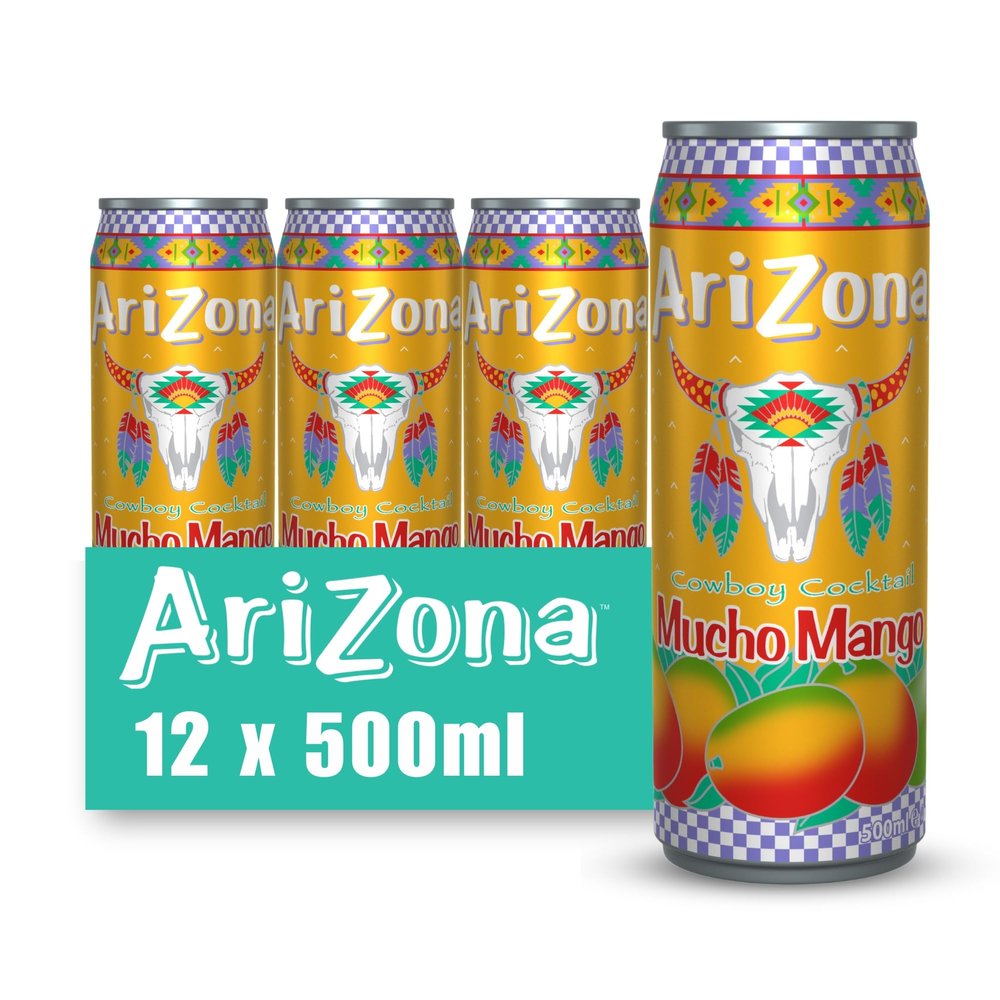 Arizona Mucho Mango Juice, Pack of 12 x 500ml Cans, Tropical Mango Drink, No Artificial Colours or Preservatives