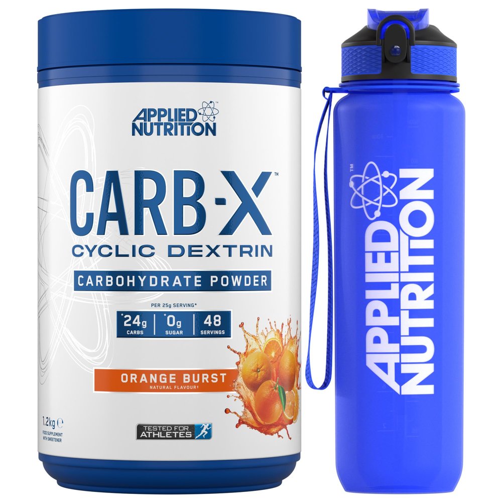 Applied Nutrition Bundle Carb X 1.2kg + Lifestyle Water Bottle 1000ml | Cyclic Dextrin Carbohydrate Powder, Intra Workout Carb Powder, Fuel Training, Quick Source of Energy, Vegan (Orange Burst)