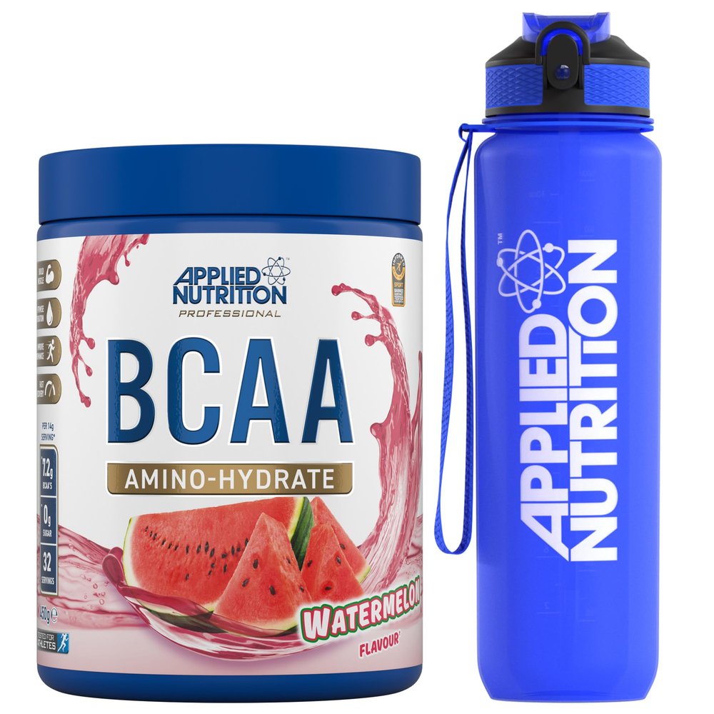 Applied Nutrition Bundle: BCAA Powder 450g + Lifestyle Water Bottle 1000ml | Branched Chain Amino Acids BCAAs Supplement, Intra Workout & Recovery (450g - 32 Servings) (Watermelon)