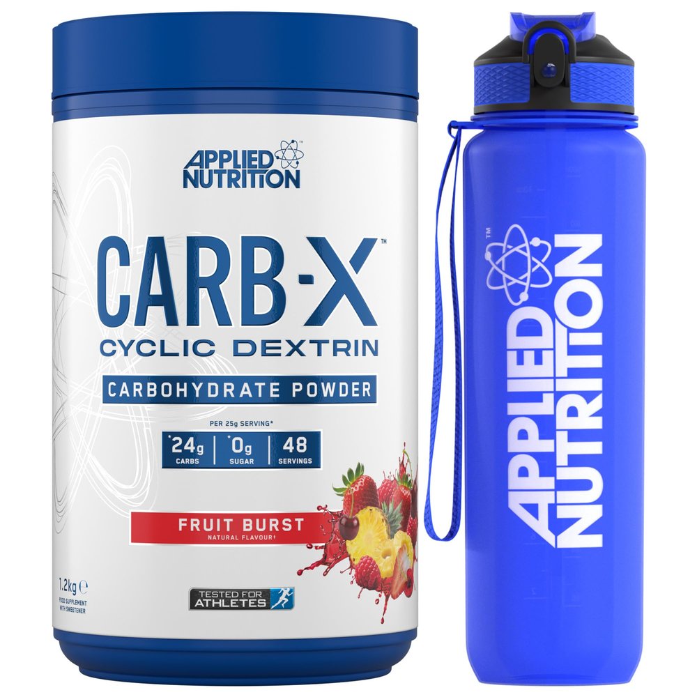Applied Nutrition Bundle Carb X 1.2kg + Lifestyle Water Bottle 1000ml | Cyclic Dextrin Carbohydrate Powder, Intra Workout Carb Powder, Fuel Training, Quick Source of Energy, Vegan (Fruit Burst)