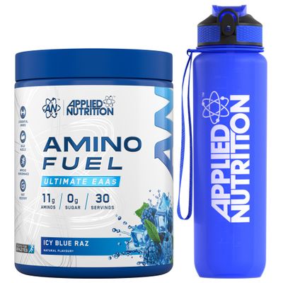Applied Nutrition Bundle Amino Fuel 390g + Lifestyle Water Bottle 1000ml - Amino Acids Supplement, EAA Essential Amino Acids Powder, Muscle Fuel & Recovery (ICY Blue Raz)