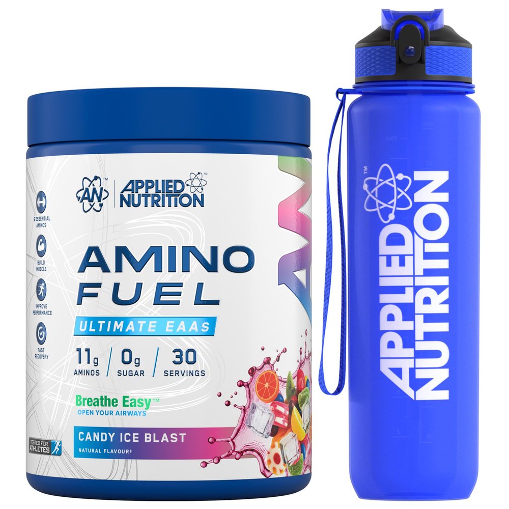 Applied Nutrition Bundle Amino Fuel 390g + Lifestyle Water Bottle 1000ml - Amino Acids Supplement, EAA Essential Amino Acids Powder, Muscle Fuel & Recovery (Candy Ice Blast)
