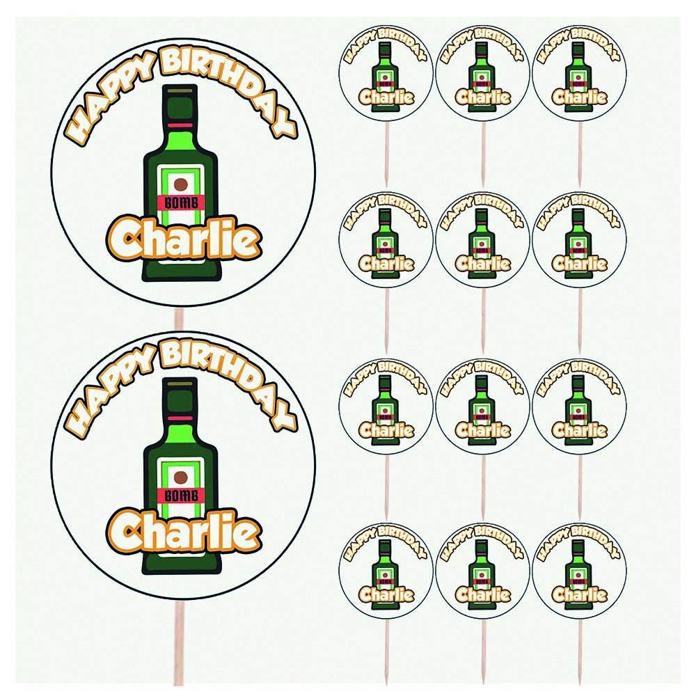 AK Giftshop Personalised Jagerbomb Birthday Food & Cupcake Toppers Picks Flags Party Decorations - (pack of 14)
