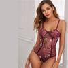 Women Lingerie Sexy Flower Embroidery Mesh Cami Teddy Bodysuit Women Teddies Sexy Lingerie Sheer Bodysuit Sleepwear-Burgundy_S view 2