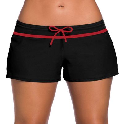 ChinFun Women's Board Shorts Swimswear Bottoms Tankini Swim Bathing Briefs Swimsuit Boardshorts Beach Trunks with Liner, Original-black & Red, Medium