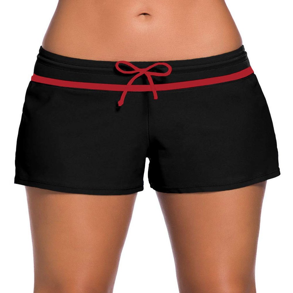 ChinFun Women's Board Shorts Swimswear Bottoms Tankini Swim Bathing Briefs Swimsuit Boardshorts Beach Trunks with Liner, Original-black & Red, Medium