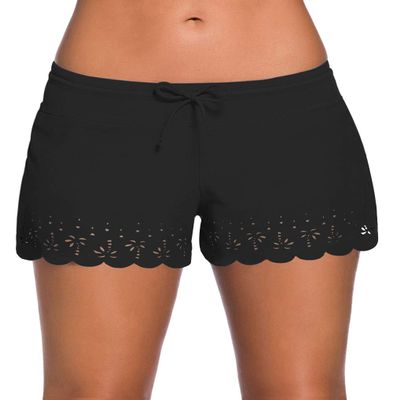 ChinFun Board Shorts Women's Swimswear Tankini Swim Briefs Swimsuit Bottom Boardshorts Beach Trunks, Improved & Wave Edged Pierced-black, Small