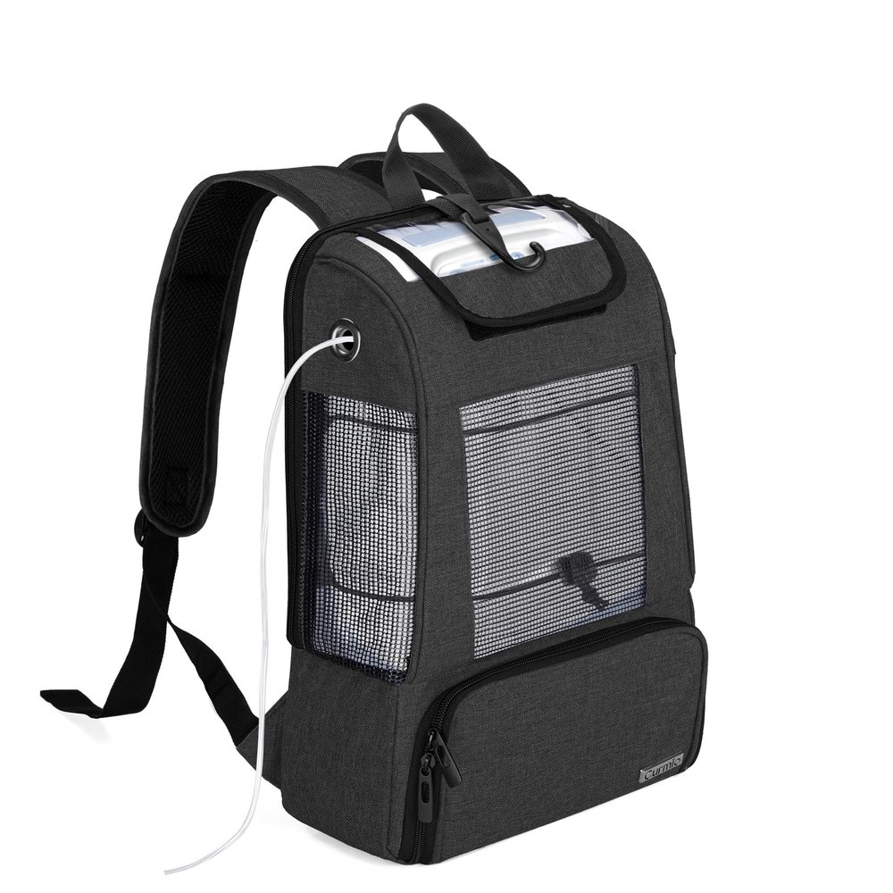 CURMIO Travel Carrying Bag for Portable Oxygen Concentrators, Universal POC Backpack with Mesh Panels for Breathability, Compatible with Inogen, Oxygo, Caire Units, for on-The-go,Black