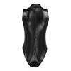 KHDFYER Sexy Lingerie for Men Women Lingerie Wetlook Pu Leather One-Piece High Cut Sleeveless Leotard Bodysuit Clubwear-Black_M view 4