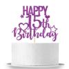 INNORU Pruple Glitter Happy 15th Birthday Cake Topper for Cheers to 15 Years - Teenager Children's Birthday Party Cake Decorations view 1