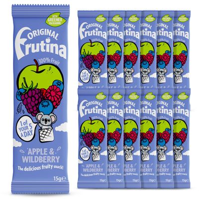 Frutina Apple and Wildberry Fruit Bars-12x15G Fruit Snacks-100% Dried Fruit with No Added Sugar No Preservatives and No Artificial Colours and Flavours-Delicious Pick-Me-Up Snacks for Kids and Adults