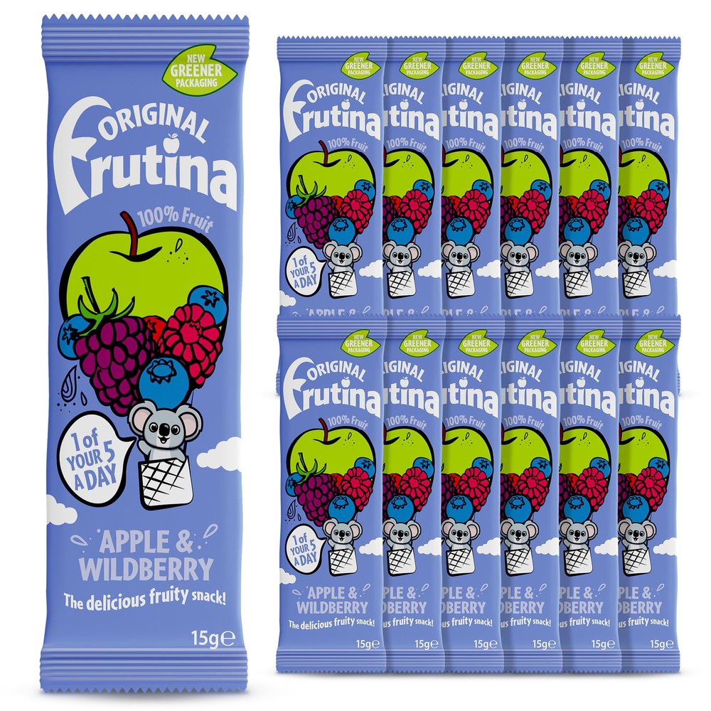Frutina Apple and Wildberry Fruit Bars-12x15G Fruit Snacks-100% Dried Fruit with No Added Sugar No Preservatives and No Artificial Colours and Flavours-Delicious Pick-Me-Up Snacks for Kids and Adults