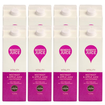 Benefit Drinks Vitality Beetroot Juice with Apple Vitamin A, C and E - 8 x 1L Pack - Beet Detox Juice - Great Taste Award