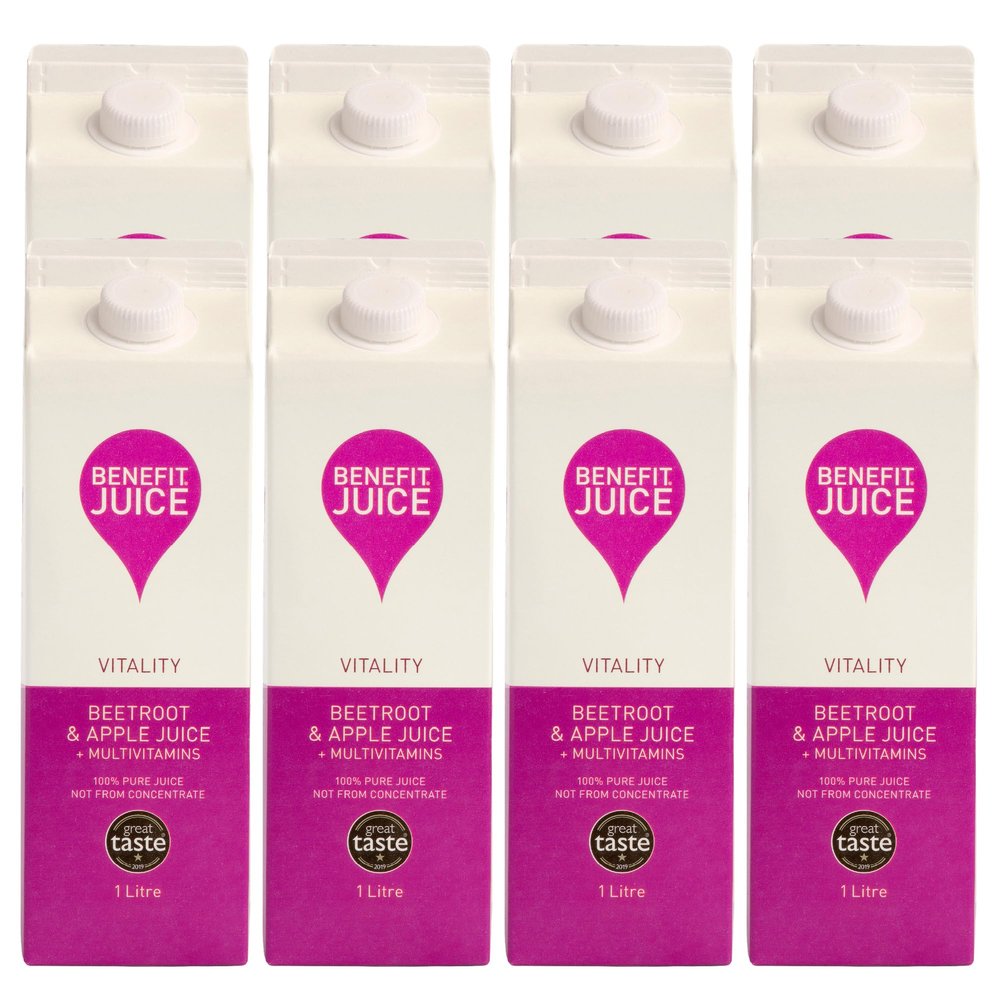 Benefit Drinks Vitality Beetroot Juice with Apple Vitamin A, C and E - 8 x 1L Pack - Beet Detox Juice - Great Taste Award