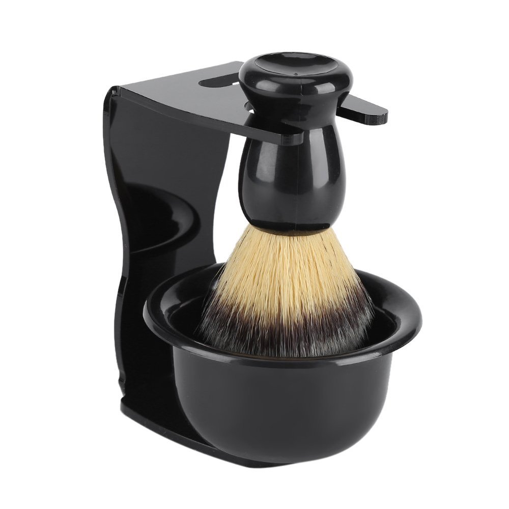3 PCS Professional Men Shaving Brush + Stand/Holder + Bowl Set for Men's Bristles Hair Shaving Compatible with Manual Most Other Razors