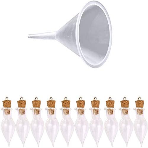 10pcs Clear Glass Bottle Keepsake Jar Message Charm Pendants +Plastic Funnel