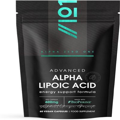 Alpha Lipoic Acid (ALA) 600mg - Made with Biotin & BioPerine - 60 Vegan Capsules - Potent Amino Acids Supplement - Powerful Antioxidant - Resealable and Recyclable Pouch by Alpha01