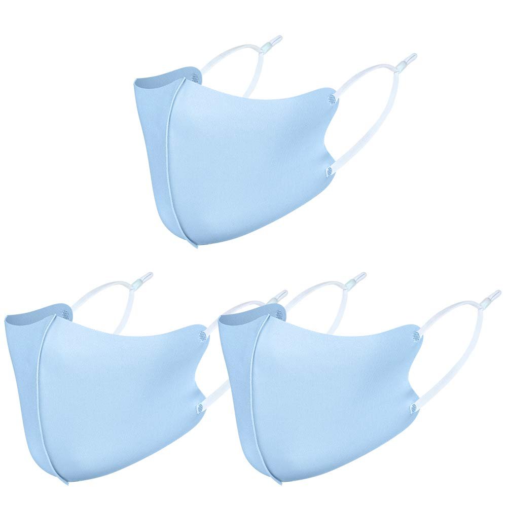 3 Pack Unisex Fabric Reusable Face Mask, with Ear Loops, Breathable, Soft, Washable, Durable for Everyday Public Use, Blue
