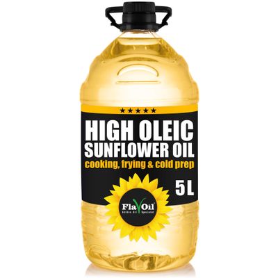 FlavOil High Oleic Sunflower Oil 5 litres - Healthy High-Performance Plant-Based Oil for Cooking, Roasting, Frying, Baking, Dressing - Omega-9 & Vitamins - Sustainable High Oleic Sunflower Seeds