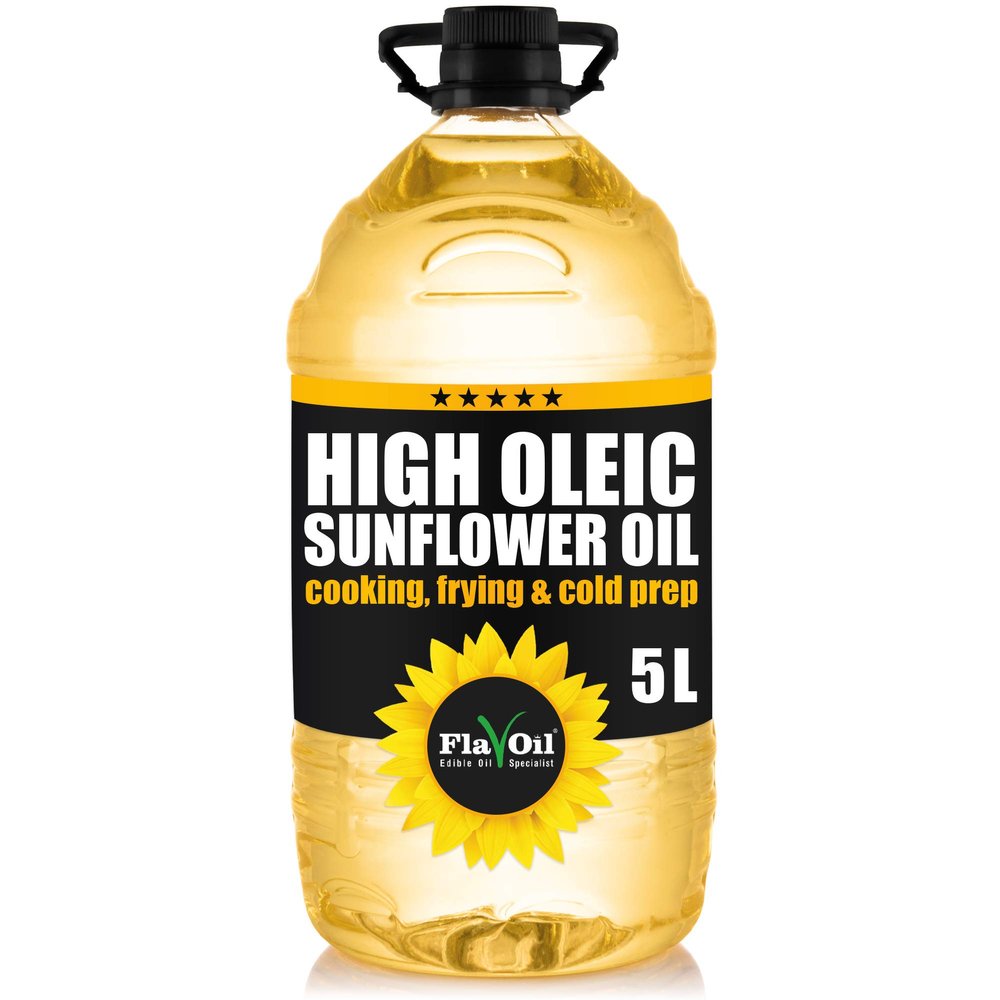FlavOil High Oleic Sunflower Oil 5 litres - Healthy High-Performance Plant-Based Oil for Cooking, Roasting, Frying, Baking, Dressing - Omega-9 & Vitamins - Sustainable High Oleic Sunflower Seeds