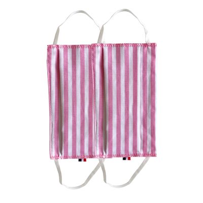 AFNOR Standard Washable Face Mask 100% Cotton Poplin with Nasal Barrette Made in France 2 Layers Pink Stripes Pack of 2 (Adult Size 10 x 20 cm)