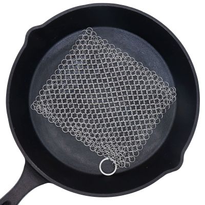BabriInta Cast Iron Scrubber - 6 Inch Stainless Steel Chain mail Scrubber for Cast Iron Pans Cleaner Chainmail Scrubber for Skillet, Wok, Pot, Dutch Ovens
