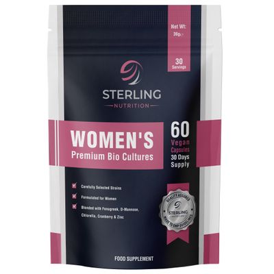 Probiotics for Women Capsules 20 Billion CFU Premium Bio Cultures | Vegan with Cranberry, D-Mannose, Fenugreek & Zinc for Gut, Immunity & Feminine Health | 60 Capsules, 30 Days | STERLING NUTRITION
