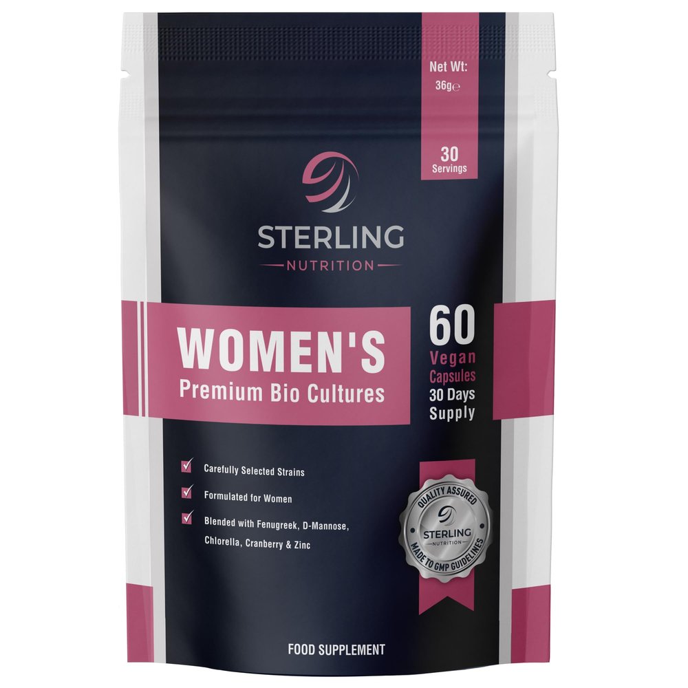 Probiotics for Women Capsules 20 Billion CFU Premium Bio Cultures | Vegan with Cranberry, D-Mannose, Fenugreek & Zinc for Gut, Immunity & Feminine Health | 60 Capsules, 30 Days | STERLING NUTRITION