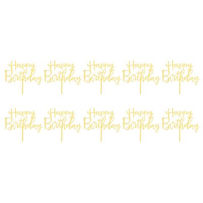 10-Pack Gold Birthday Cake Topper Set, Acrylic Happy Birthday Cake Toppers Cupcake Toppers for Birthday Decorations