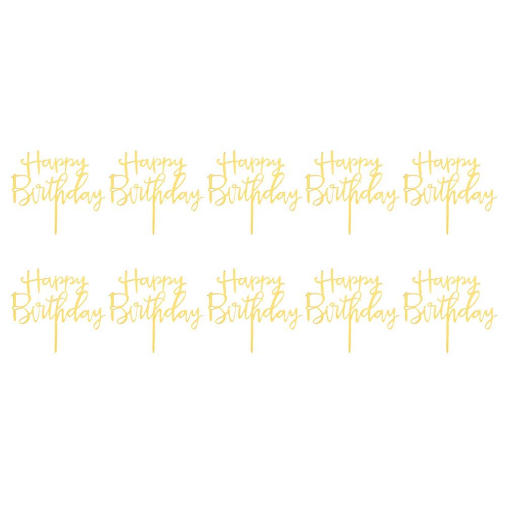 10-Pack Gold Birthday Cake Topper Set, Acrylic Happy Birthday Cake Toppers Cupcake Toppers for Birthday Decorations