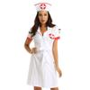 KHDFYER Women Sexy Bodysuits Lace Women Adults Nurse Uniform Fancy Funny Exotic Costumes Halloween Outfit Parties Lapel Collar Button Down Dress with Belt and Hat-White_M view 1