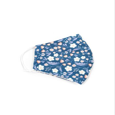 OgLuxe Womens 100% Cotton Washable Outdoor Face Protector Two Layers Mouth Cover Floral with Ear Loops (TwoLayer Navy Floral New)
