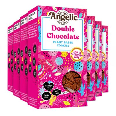 Angelic Free From 8 Pack Double Chocolate Chip Vegan & Gluten Free Cookies. Dairy, Nuts, Soya, Egg, Peanut & Wheat Free. Allergy Safe Multipack Biscuits Free From Top 14 Allergens. (8 x 125g)