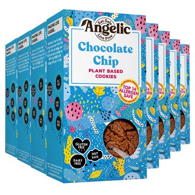 Angelic Free From 8 Pack Chocolate Chip Vegan & Gluten Free Cookies. Dairy, Nuts, Soya, Egg, Peanut & Wheat Free. Allergy Safe Tea Biscuit. Multipack Biscuits Free From Top 14 Allergens. (8 x 125g)
