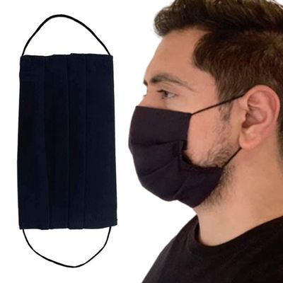 Reusable Face Mask GENERISE Double Fabric Cotton Face Mask x2 - Pleated for Extra Breathability & Comfort - Washable (Navy Blue)
