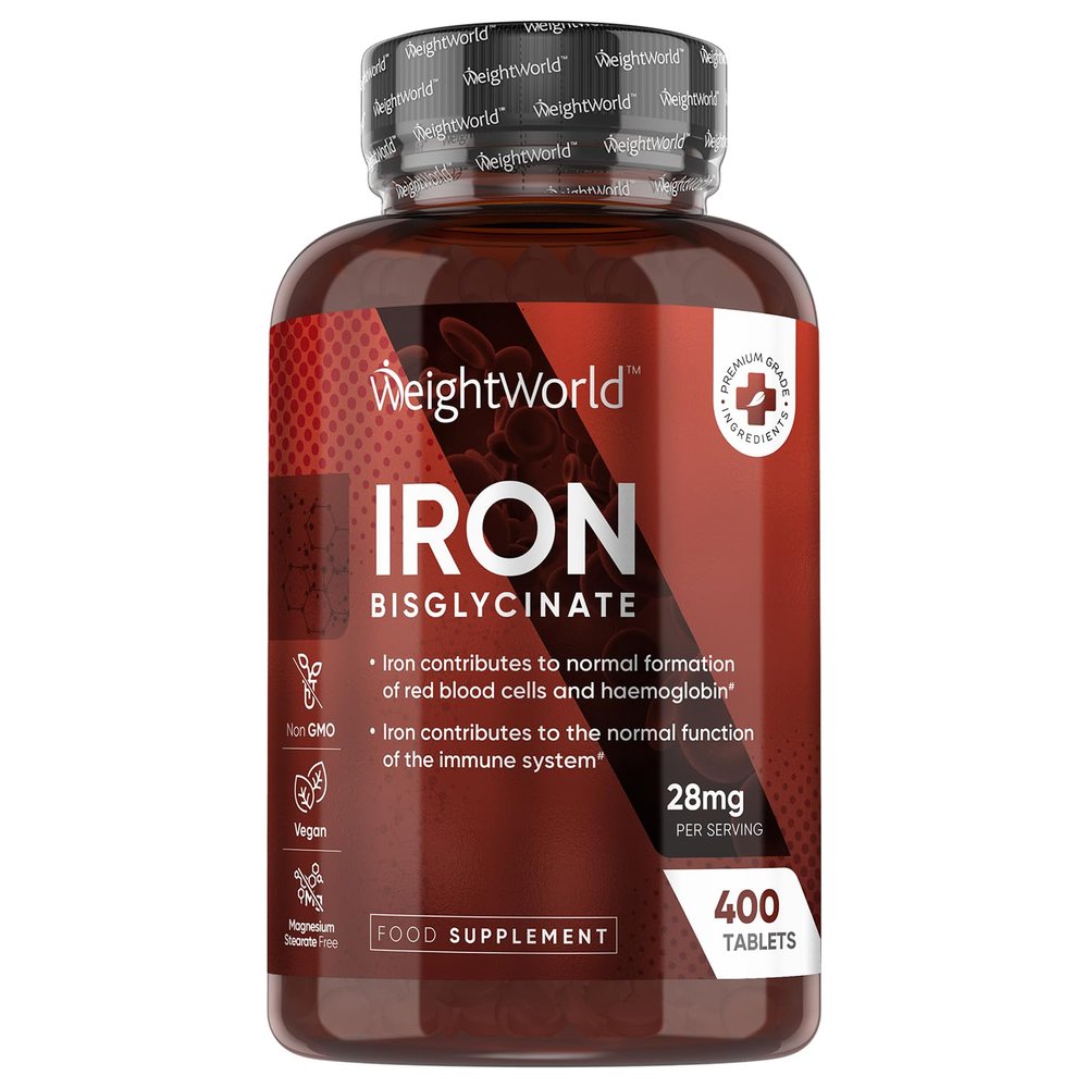 Iron Supplements for Women & Men - 28mg - 400 Tablets (6+ Months Supply) - Highly Bioavailable Ferrous Bisglycinate Form - Non-GMO & Vegan Iron Tablets High Strength - Gentle Formulation