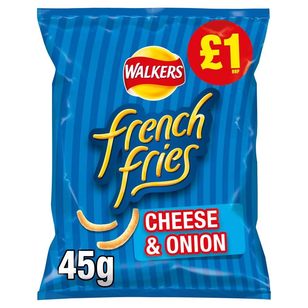 Walkers French Fries Cheese and Onion Snacks, Pack of 15 x 45 g