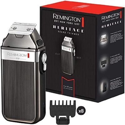 Remington, Vintage Men's Beard Trimmer, Design, 8 Fixed Barber Combs (1.5-15 mm), Rechargeable, 60 min. Autonomy, Case Included, LED Battery, Heritage MB9100