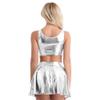 KHDFYER Step One Underwear Womens Sexy Clubwear Shiny Metallic Crop Tank Top with Pleated Skirt for Dance Costumes-Silver_L view 3