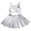 KHDFYER Step One Underwear Womens Sexy Clubwear Shiny Metallic Crop Tank Top with Pleated Skirt for Dance Costumes-Silver_L view 4