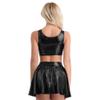 KHDFYER Lingerie for Sex Womens Sexy Clubwear Shiny Metallic Crop Tank Top with Pleated Skirt for Dance Costumes-Black_M view 3