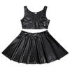 KHDFYER Lingerie for Sex Womens Sexy Clubwear Shiny Metallic Crop Tank Top with Pleated Skirt for Dance Costumes-Black_M view 4