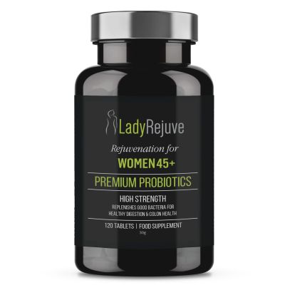 LadyRejuve Premium Probiotics for Women 45+  10 Billion CFU  Supports Digestive & Menopausal Health  120 Vegan Tablets  Made in UK