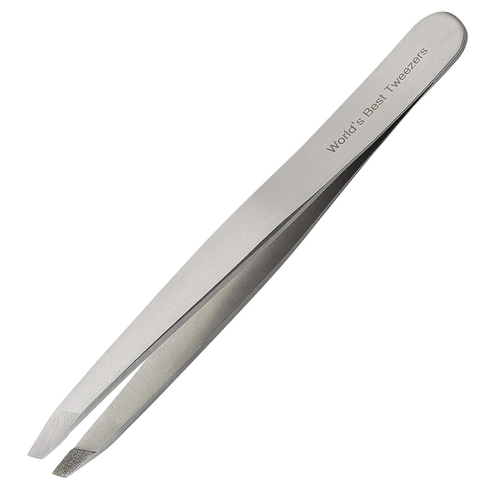 World's Best Tweezers Diamond Tip - Diamond Coated Slant Precision Tweezer for Eyebrow, Facial & Ingrown Hair Removal - Suitably Aligned Stainless Steel Tool Grabs Hair from The Root