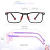 LAMBBAA 2 Pack Kids Blue Light Blocking Glasses, Computer Glasses with Rope, Anti Blurry and Eyestrain, Cut UV400 Anti Glare for Children Age 3-12 (Black Red, Clear Pink) view 4
