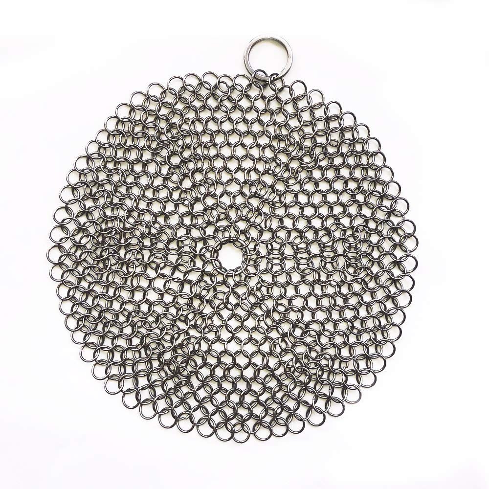 316 Premium Stainless Steel Cast Iron Cleaner, Chainmail Scrubber for Cast Iron Pan Pre-Seasoned Pan Dutch Ovens Waffle Iron Pans Scraper Cast Iron Grill Scraper Skillet Scraper HOVhomeDEVP (8 Inch)