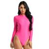 KHDFYER Women's Baby Dolls, Chemises Femme Womens Sexy Bodystocking Catsuit Long Sleeve Stand Collar High Cut Stretchy Night Party Clubwear Leotard Costumes Bodysuit-Rose_L view 1