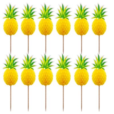 100 Pcs 3D Pineapple Cupcake Toppers Cocktail Picks, Fruit Picks Cake Decoration for Luau Hawaii Birthday Wedding Beach Party (Pineapple)