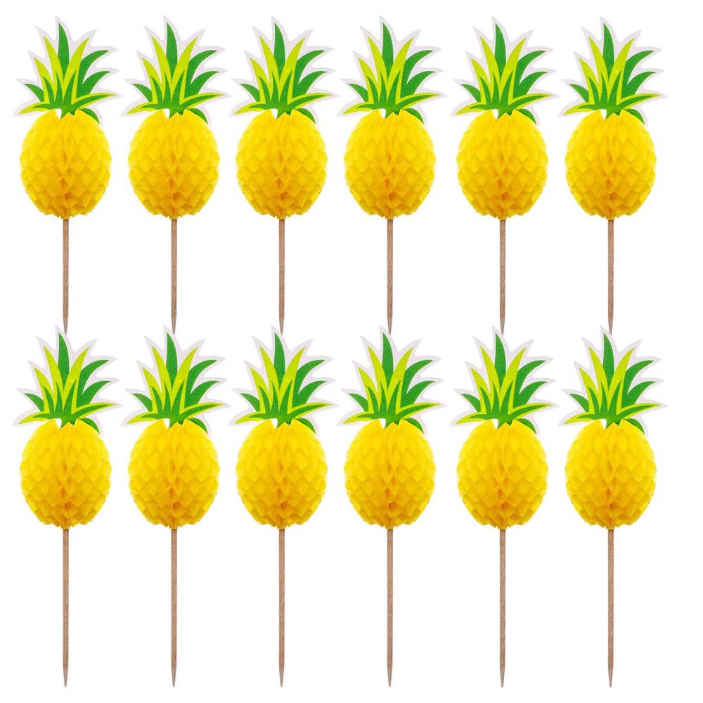 100 Pcs 3D Pineapple Cupcake Toppers Cocktail Picks, Fruit Picks Cake Decoration for Luau Hawaii Birthday Wedding Beach Party (Pineapple)